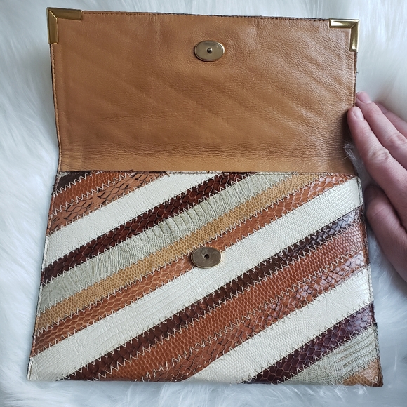 Vintage David Mehler Dame Stiched Snakeskin Clutch - Picture 6 of 8